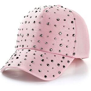 Pink Bling Baseball Cap with Diamond Design Adjustable Sports Cap